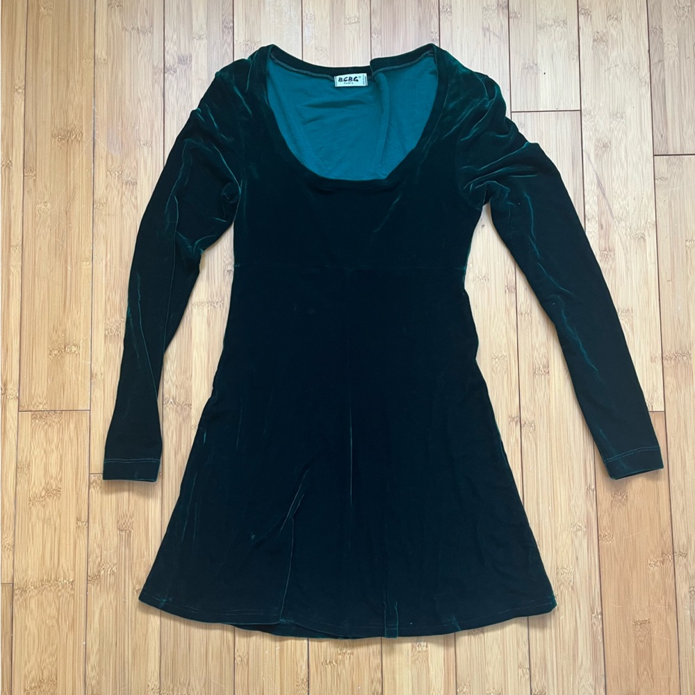 Elegant Vintage BCBG Paris Green Velvet Dress mini dress long sleeves